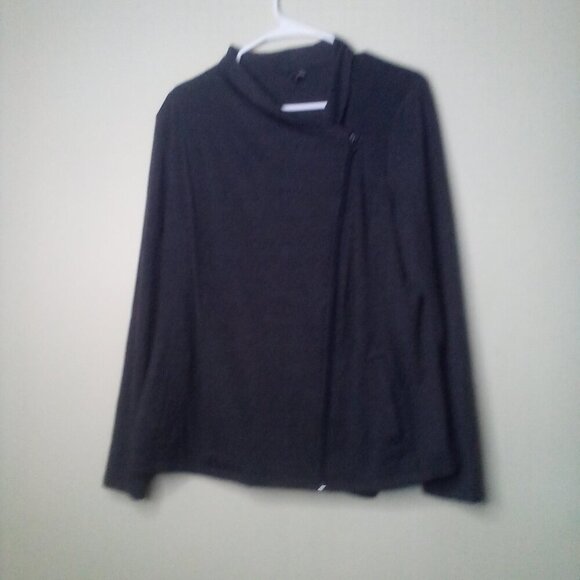 New Directions Shirt Jacket L Long Sleeve Off Center Zipper Pockets Soft Gray - Picture 14 of 16